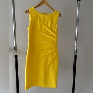 Calvin Klein Bright Yellow Draped Sheath Midi Dress